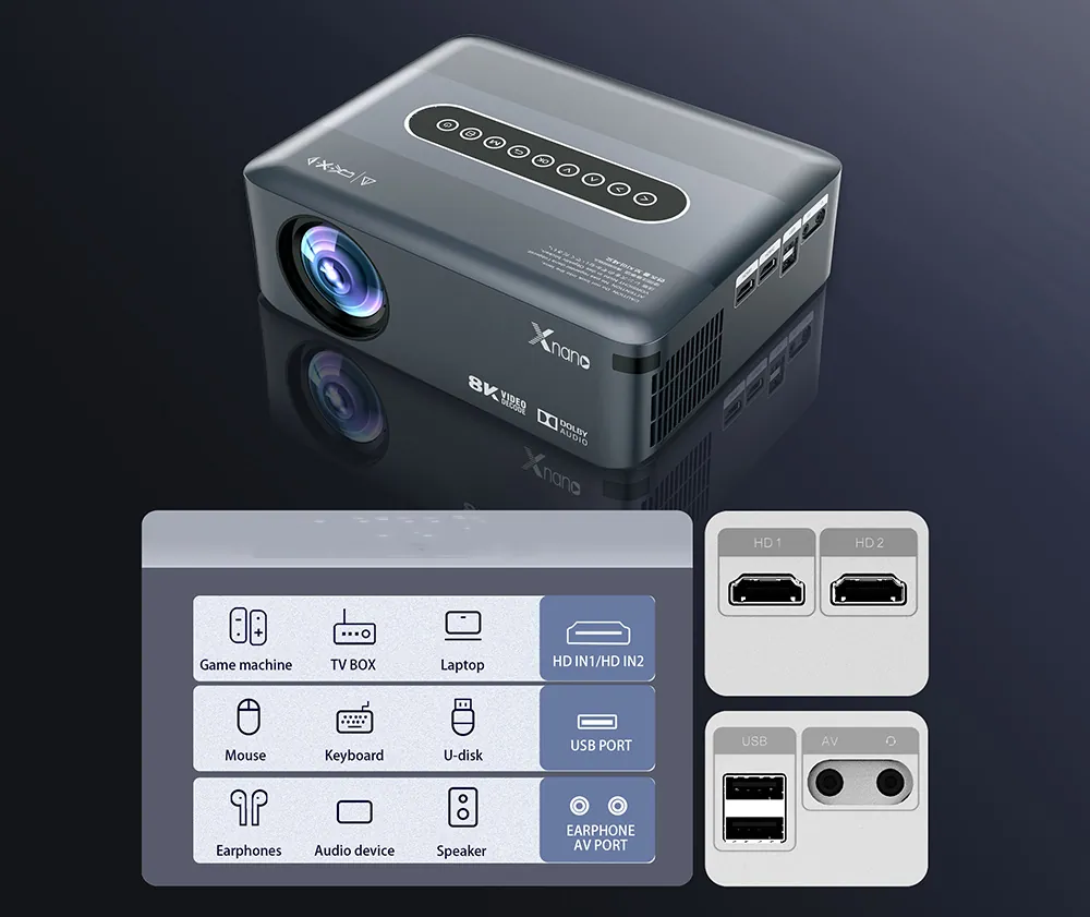 Projektor multimedialny LED rzutnik ART X1PRO WiFi Bluetooth Android 9.0 4K 200