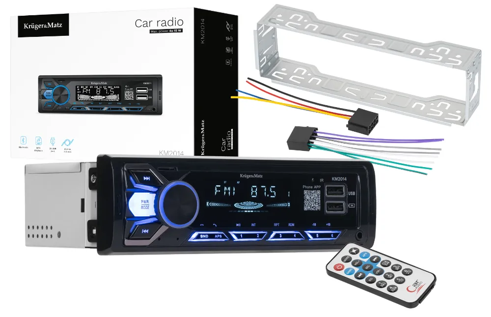 Radio samochodowe 4 x 15W Kruger&Matz KM2014 Bluetooth USB AUX + pilot