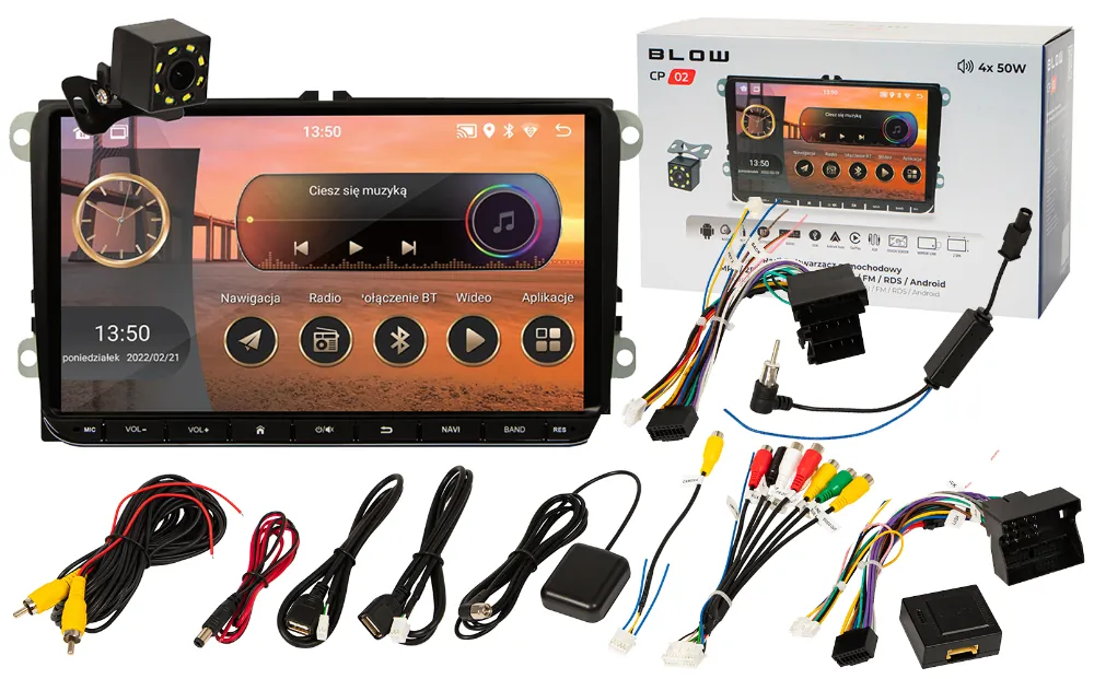 Radio samochodowe BLOW CP02 2DIN 9" Android WiFi GPS CarPlay - do VW SKODA SEAT