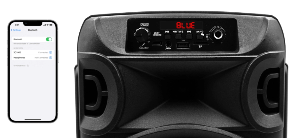 Głośnik bluetooth przenośny Squeak PulseTower radio FM USB-C AUX 35W