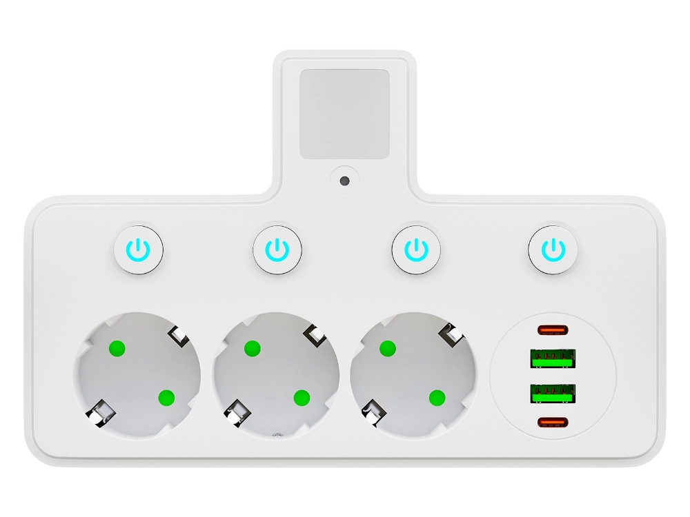 Rozgałęźnik PS-380 3-Gniazda+2xUSB+2xUSB-C z lampką PIR biały
