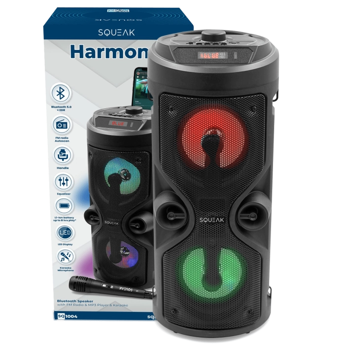 Głośnik bluetooth przenośny Squeak Harmony karaoke speaker radio FM AUX USB 40W + mikrofon