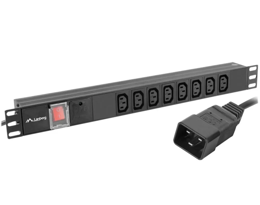 Listwa zasilająca RACK PDU LANBERG do szafy RACK 19" 1U 16A 2m 8xIEC C13 czarna C20