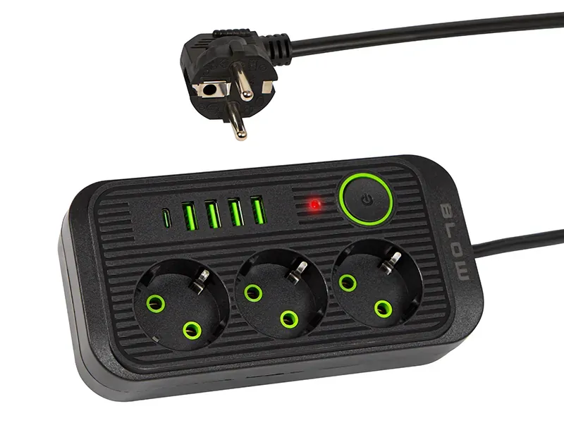 Listwa przedłużacz sieciowy BLOW 3 gniazda + 4x USB + 1x USC-C 5m - czarny