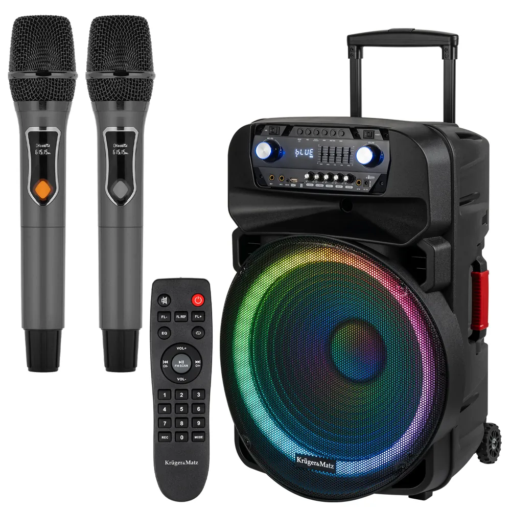Głośnik aktywna kolumna głośnikowa Bluetooth Krüger&Matz 60W SD USB FM Bluetooth  + 2 mikrofony bezprzewodowe + pilot