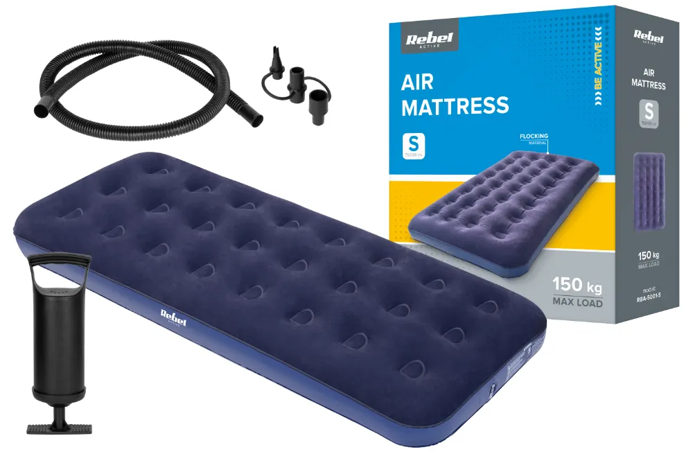 Materac dmuchany dwuosobowy do spania 186 x 76 cm Rebel + pompka