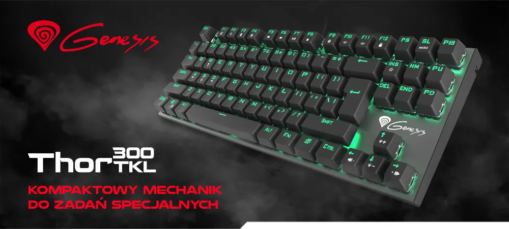 Klawiatura mechaniczna Genesis THOR 300 TKL gamingowa dla graczy zielone podświetlenie