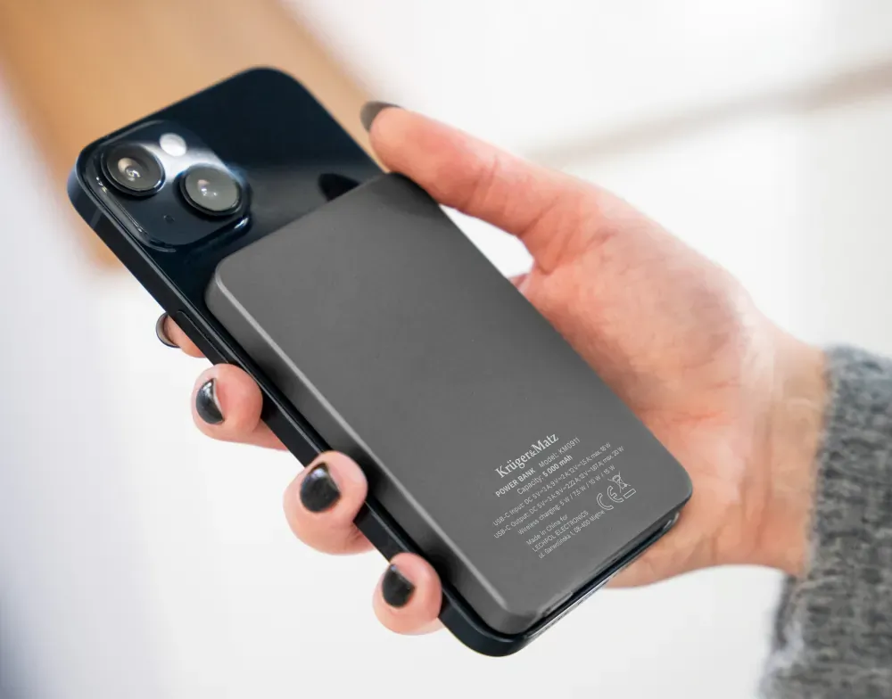 Powerbank indukcyjny Kruger&Matz Mag Safe 2w1 ładowarka indukcyjna 5000mAh USB-C - szary
