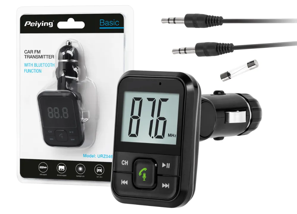 Transmiter FM samochodowy z zestawem głośnomówiącym Peiying Bluetooth USB