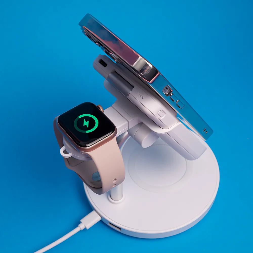 Bezprzewodowa magnetyczna stacja ładująca 5w1 ładowarka indukcyjna z power bank Forever MACS-100 5000mAh USB-C Apple Airpods