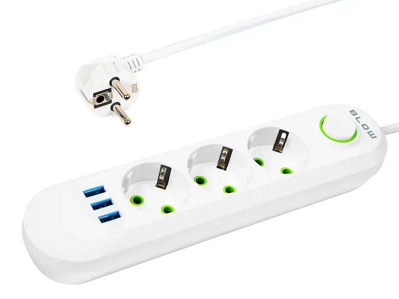 Listwa przedłużacz sieciowy BLOW 3 gniazda + 3x USB 3m - biały