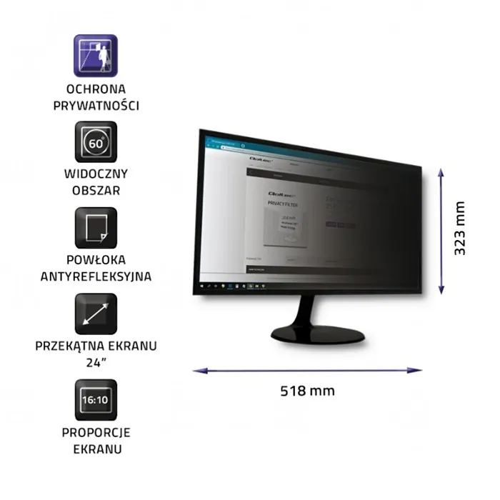 Filtr prywatyzujący RODO 24" 16:10 Qoltec 