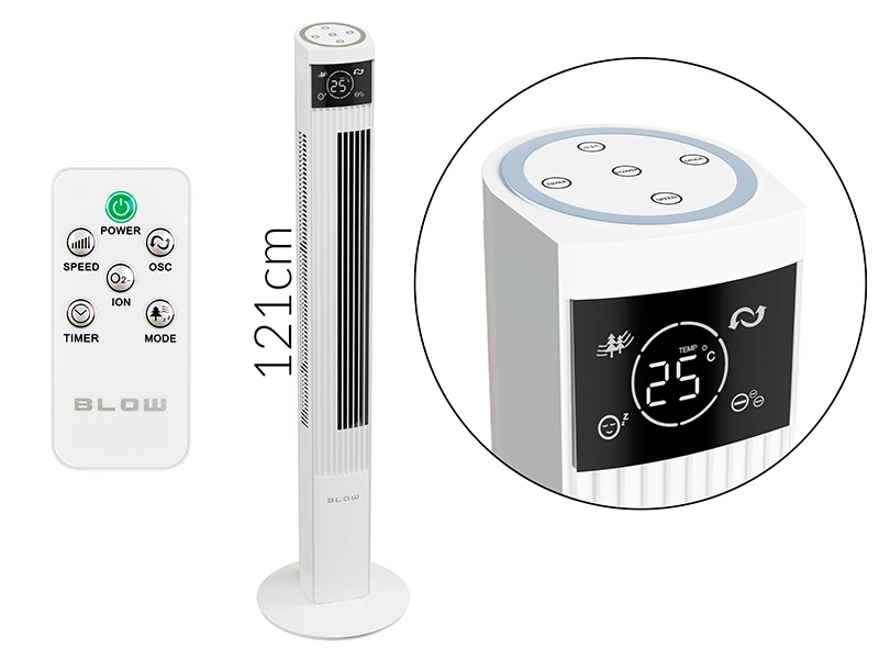 Wentylator kolumnowy podłogowy XXL 121cm z jonizacją 90W - kolor biały