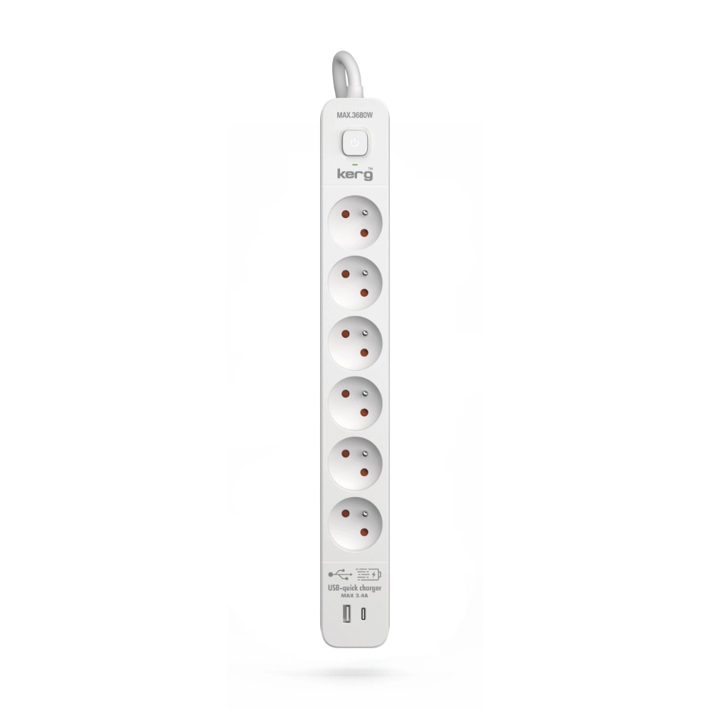 Listwa przedłużacz z wyłącznikiem 6-gniazd 3m USB-A USB-C 16A
