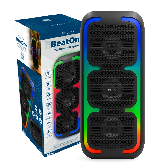 Głośnik bluetooth przenośny Squeak BeatOne karaoke speaker radio FM AUX USB-C 45W