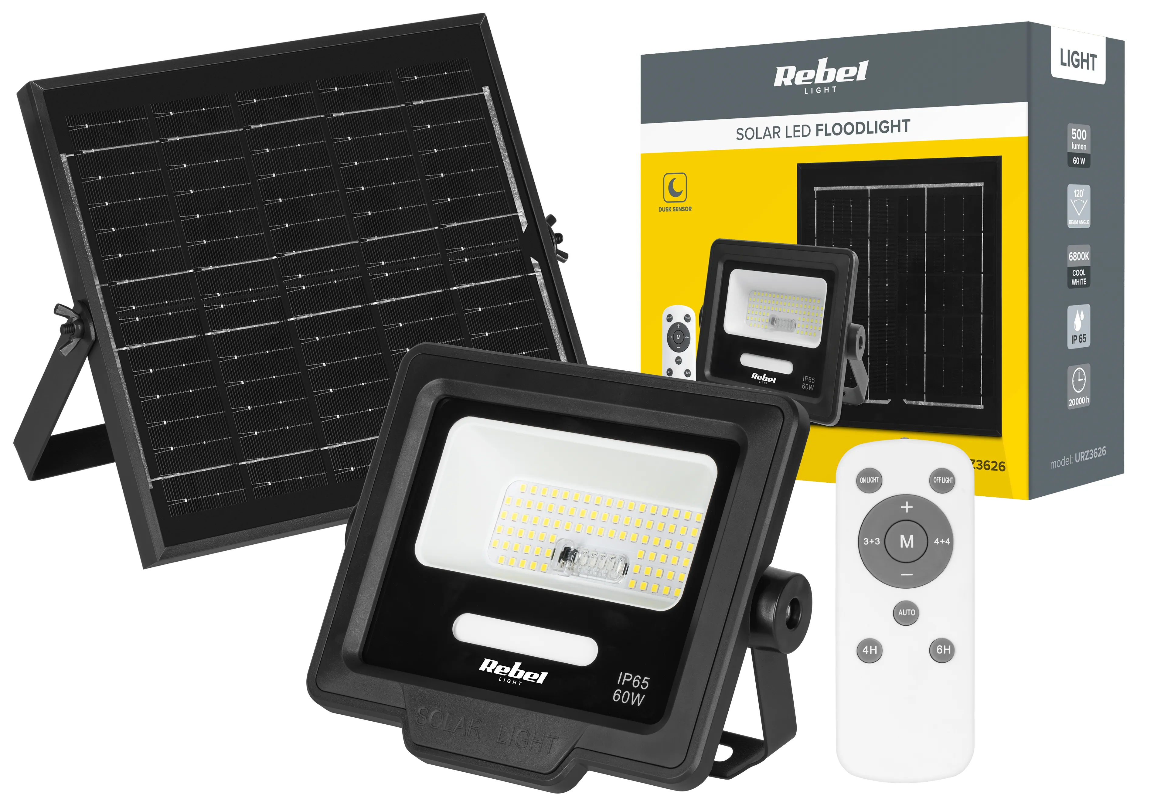Reflektor solarny Rebel 60 W sterowany pilotem