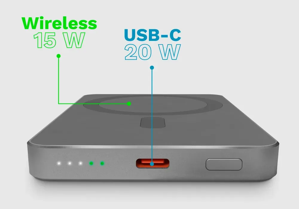 Powerbank indukcyjny Kruger&Matz Mag Safe 2w1 ładowarka indukcyjna 5000mAh USB-C - szary