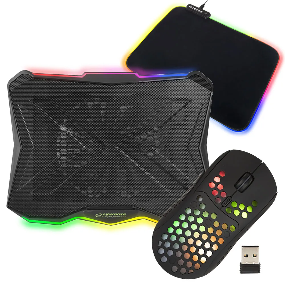 Bezprzewodowa mysz gamingowa BLOW FLASH + podświetlana mata LED GRB + podstawka chłodząca
