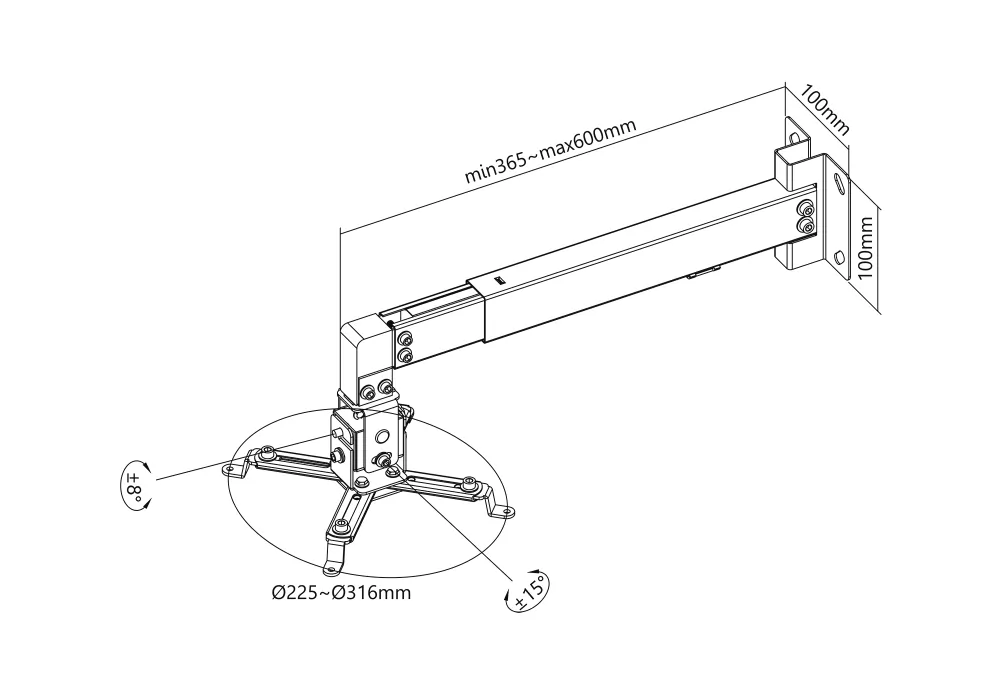 Uchwyt ścienny sufitowy do projektora multimedialnego Cabletech do 20kg - srebrny