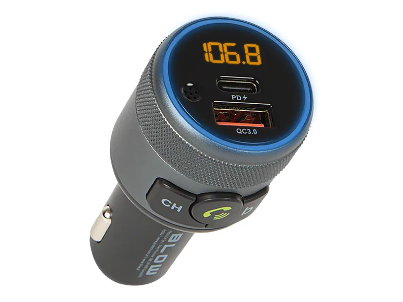 Podświetlany transmiter FM z zestawem głośnomówiącym BLOW Bluetooth 5.1 + QC3.0 + PD 24W