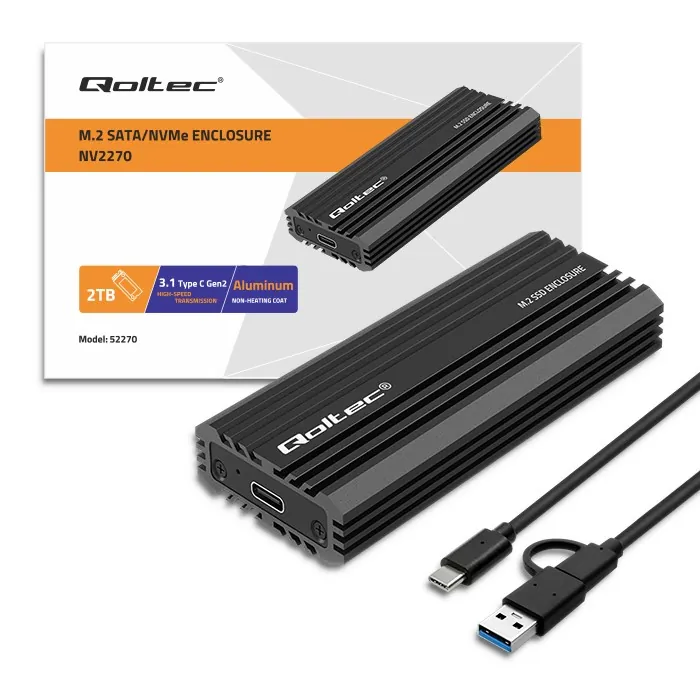 Obudowa kieszeń NV2270 na dysk M.2 SSD SATA NVMe Qoltec USB-C