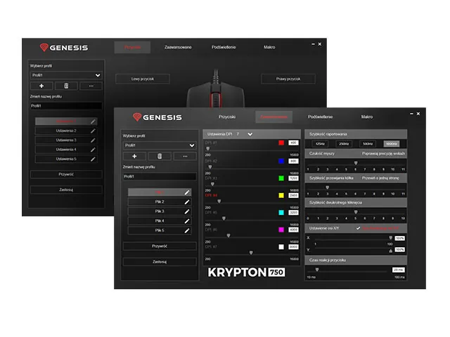 Mysz gamingowa podświetlana GENESIS KRYPTON 750  lekka dla graczy 8000DPI + oprogramowanie
