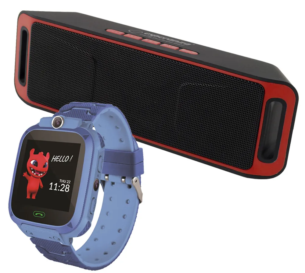 Zestaw dla dzieci zegarek smartwatch Maxlife Kids Watch MXKW-300 niebieski + głośnik bluetooth + karta 16GB