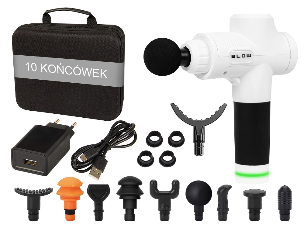 Pistolet do masażu masażer BLOW Wave 4000 BIAŁY + 10 końcówek + walizka