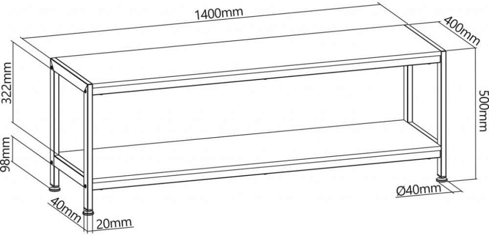 Stolik pod tv, tuner, multimedia 40KG SM-02 ART 140cm 2-półki