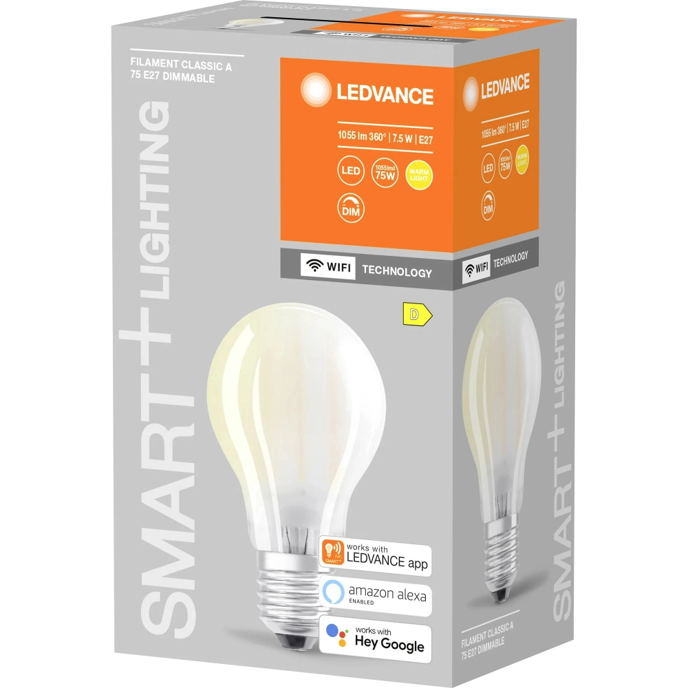 Żarówka inteligentna SMART+ WiFi ściemnialna filament 7.5W E27 2700K barwa ciepła LEDVANCE