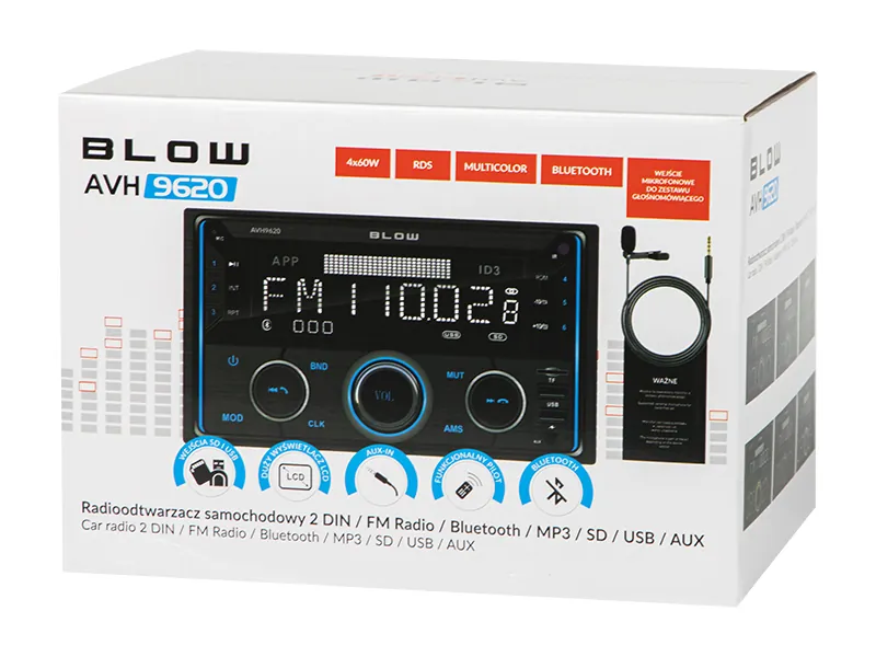 Radio samochodowe BLOW  AVH-9620 2DIN 4,5" Bluetooth FM USB AUX pilot mikrofon