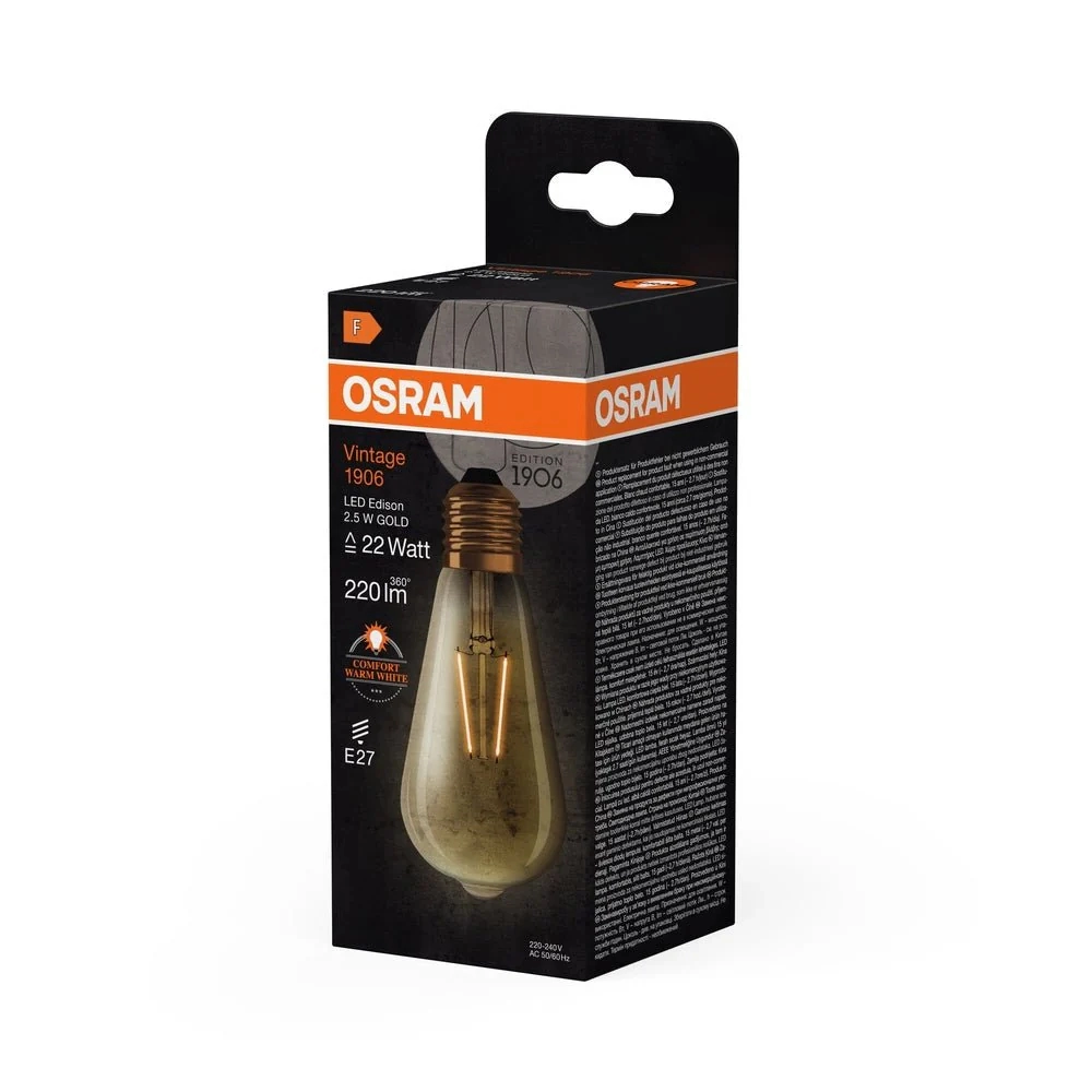 Żarówka retro LED ozdobna filament 2.5W E27 2400K ciepło biała OSRAM Vintage 1906