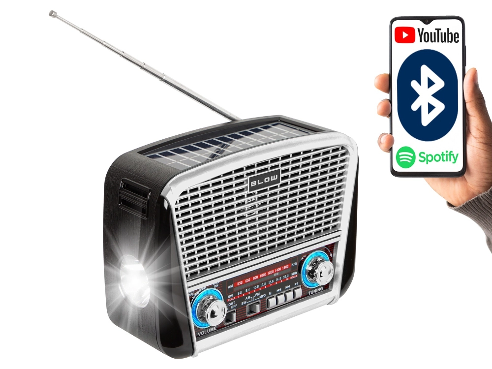 Radio przenośne analogowe AM/FM BT BLOW RA17 solarne srebrne