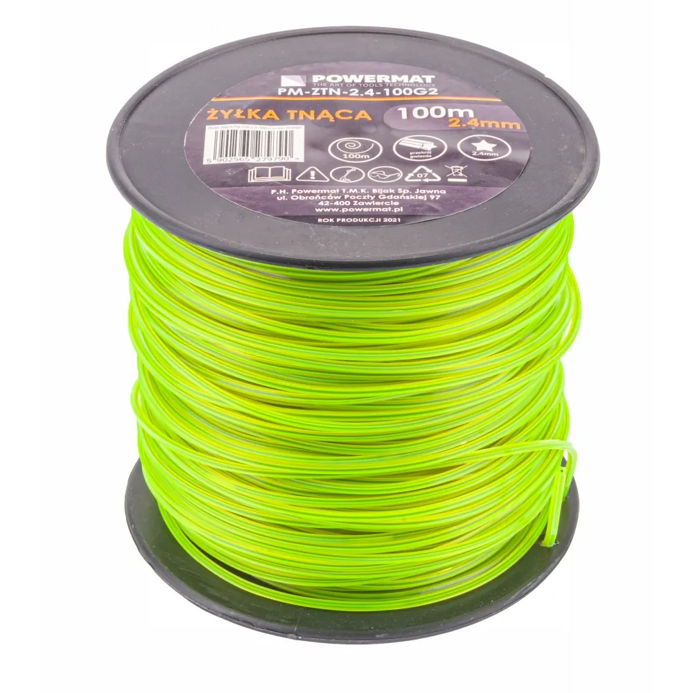 Żyłka zbrojona do podkaszarki kosy spalinowej Powermat 2,4mm x 100m 5-kątna