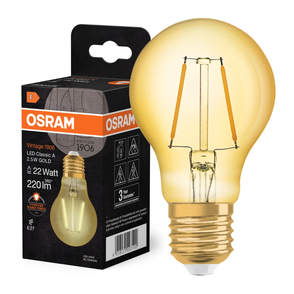 Żarówka retro LED ozdobna filament 2.5W E27 2400K ciepło biała OSRAM Vintage 1906