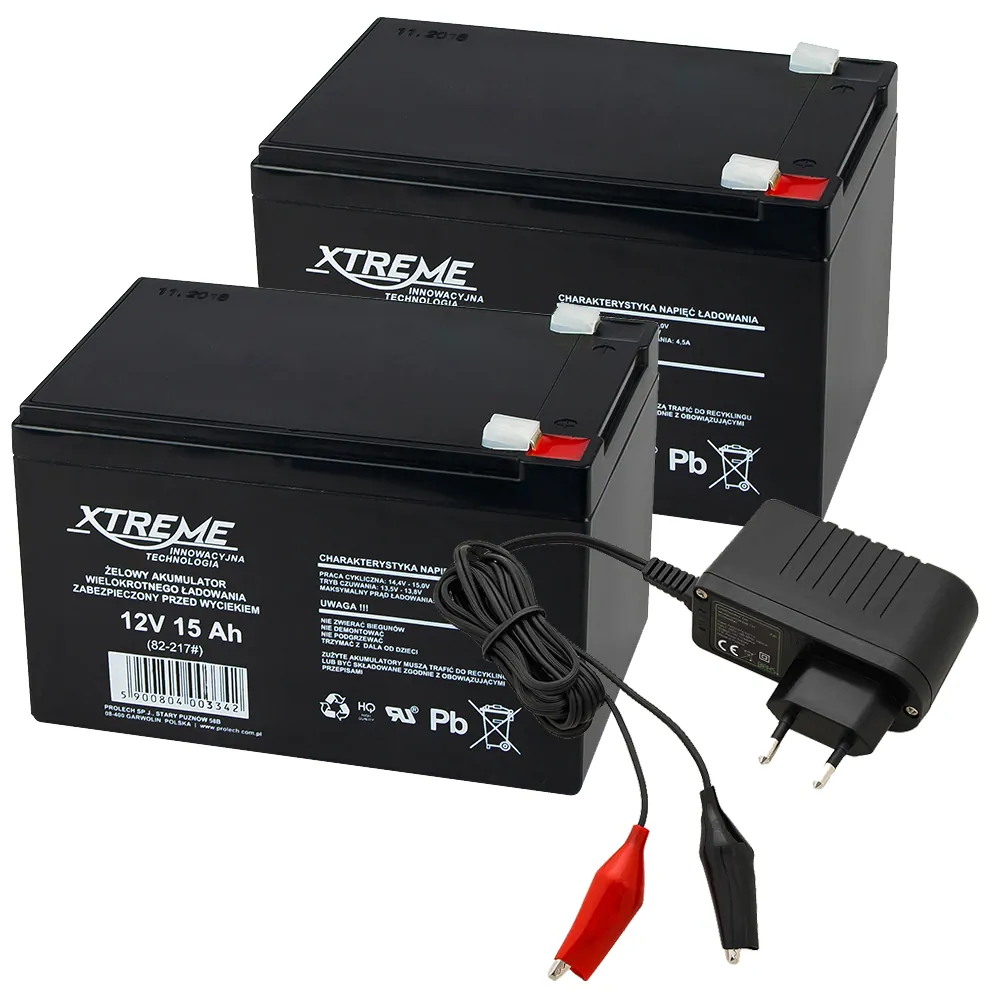2x Akumulator żelowy XTREME 12V 15Ah + ładowarka