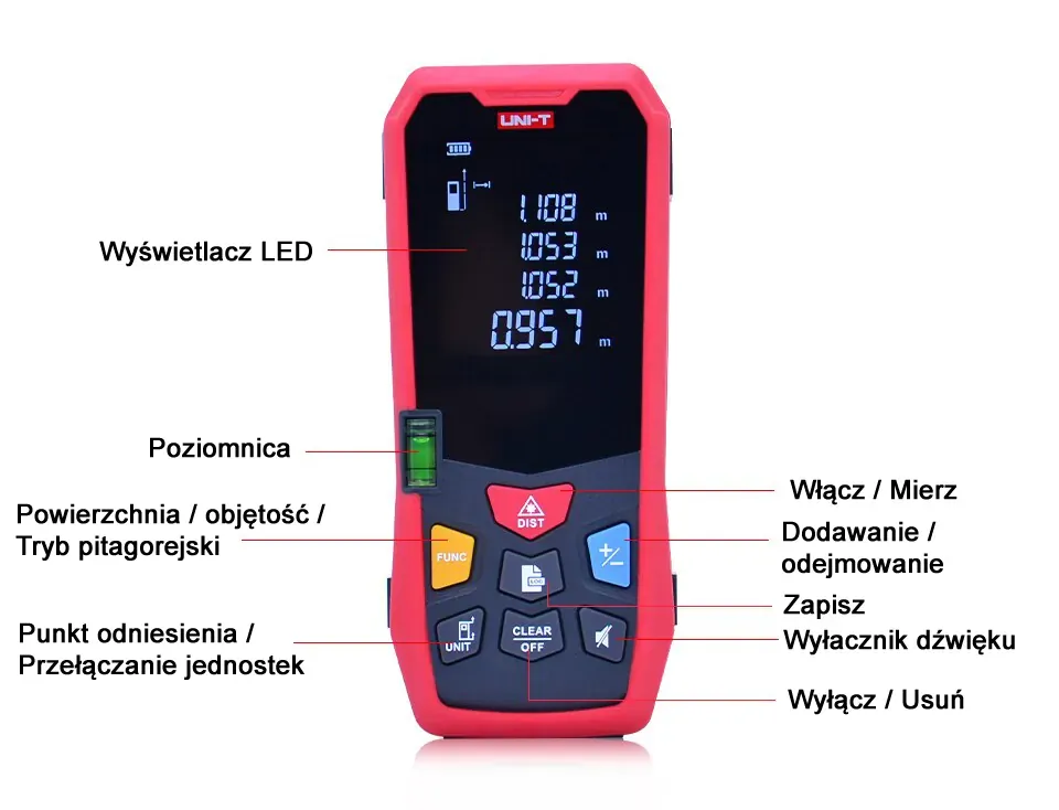 Miernik dalmierz laserowy LM150 150 metrów zasilany baterią + baterie + etui