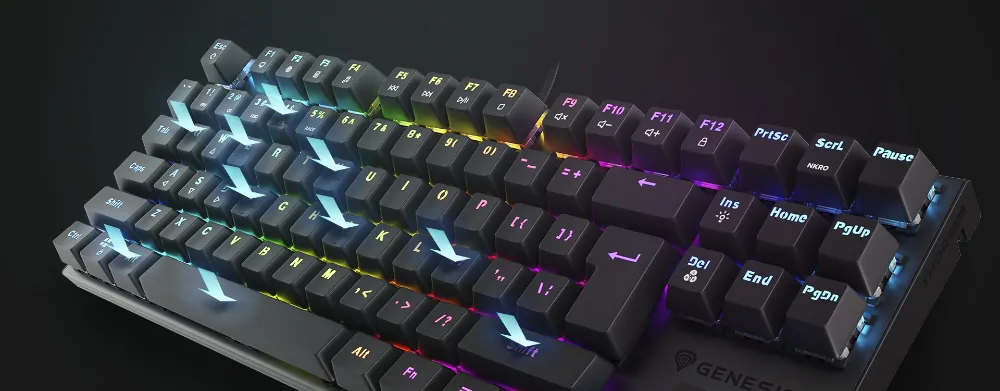 Aluminiowa klawiatura mechaniczna Genesis THOR 303 TKL RGB podświetlana gamingowa dla graczy