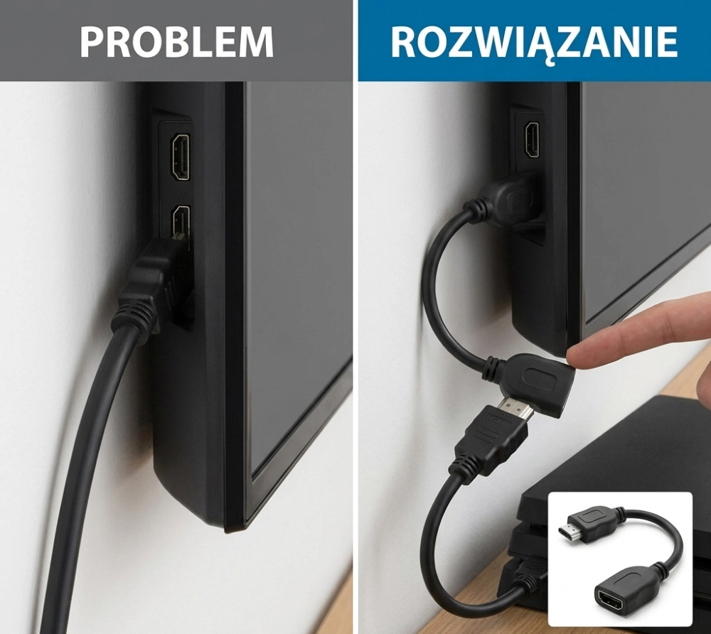 Kabel adapter przejściówka przedłużacz HDMI żeński męski 10 cm czarny