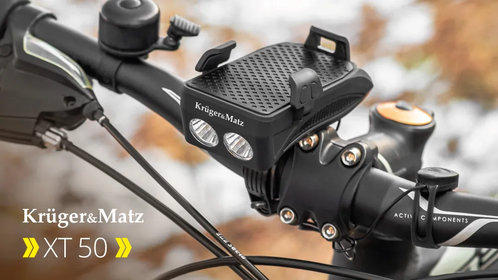 Akumulatorowa lampka rowerowa LED uchwyt rowerowy powerbank Krüger&Matz XT50 3w1