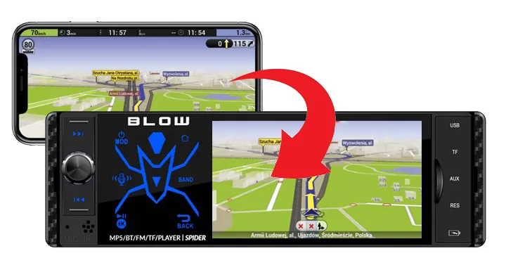 Radio samochodowe BLOW SPIDER 4" RDS RGB Mirror Link USB AUX SD