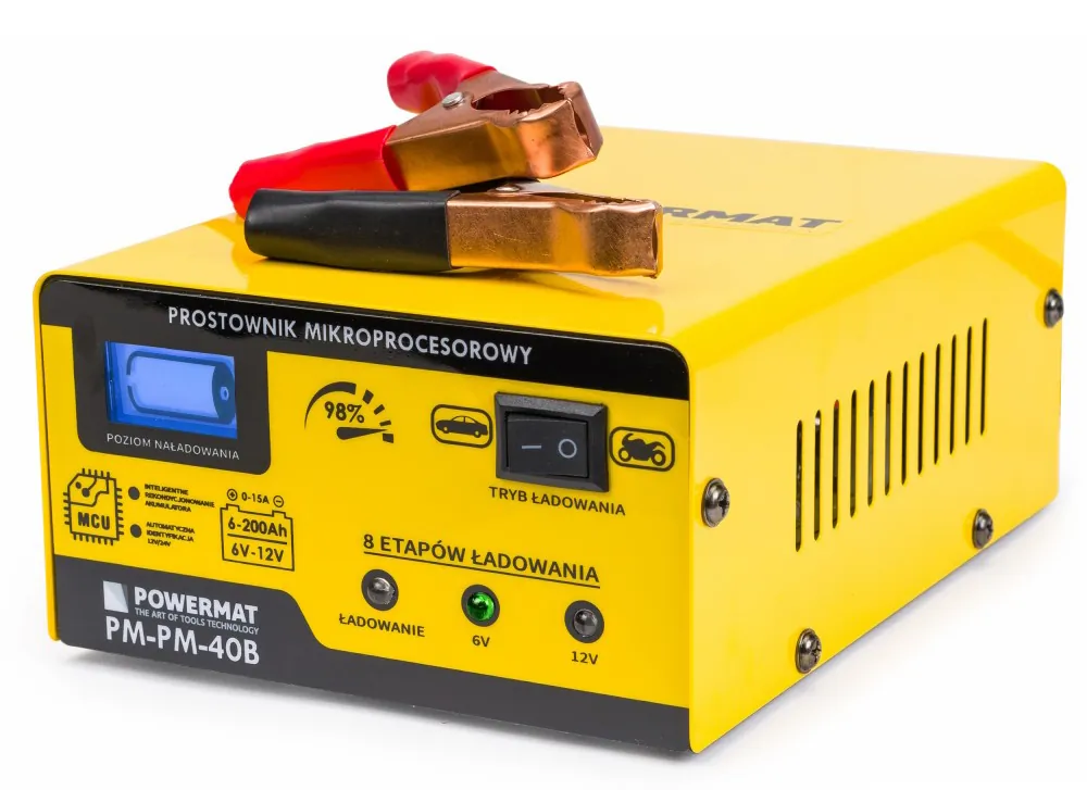 Prostownik mikroprocesorowy akumulatorowy 6/12V Powermat PM-PM-40B 8-etapowy LCD