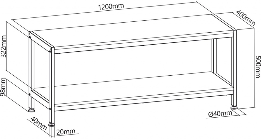 Stolik pod tv, tuner, multimedia 40KG SM-01 ART 120cm 2-półki