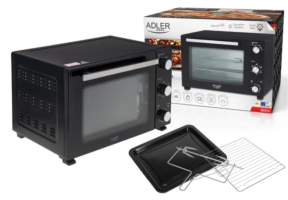 Piekarnik elektryczny 48L Adler AD 6026 + blacha do pieczenia + ruszt z uchwytem + rożen