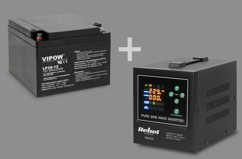 Zasilacz awaryjny Rebel POWER-500-LFP4 przetwornica z funkcją ładowania 12V 230V 500VA/300W CZYSTY SINUS