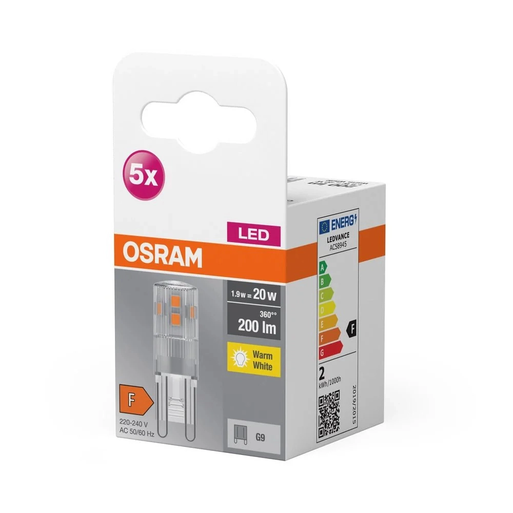 5x żarówka LED kapsułka G9 OSRAM 1.9W 2700K barwa ciepła