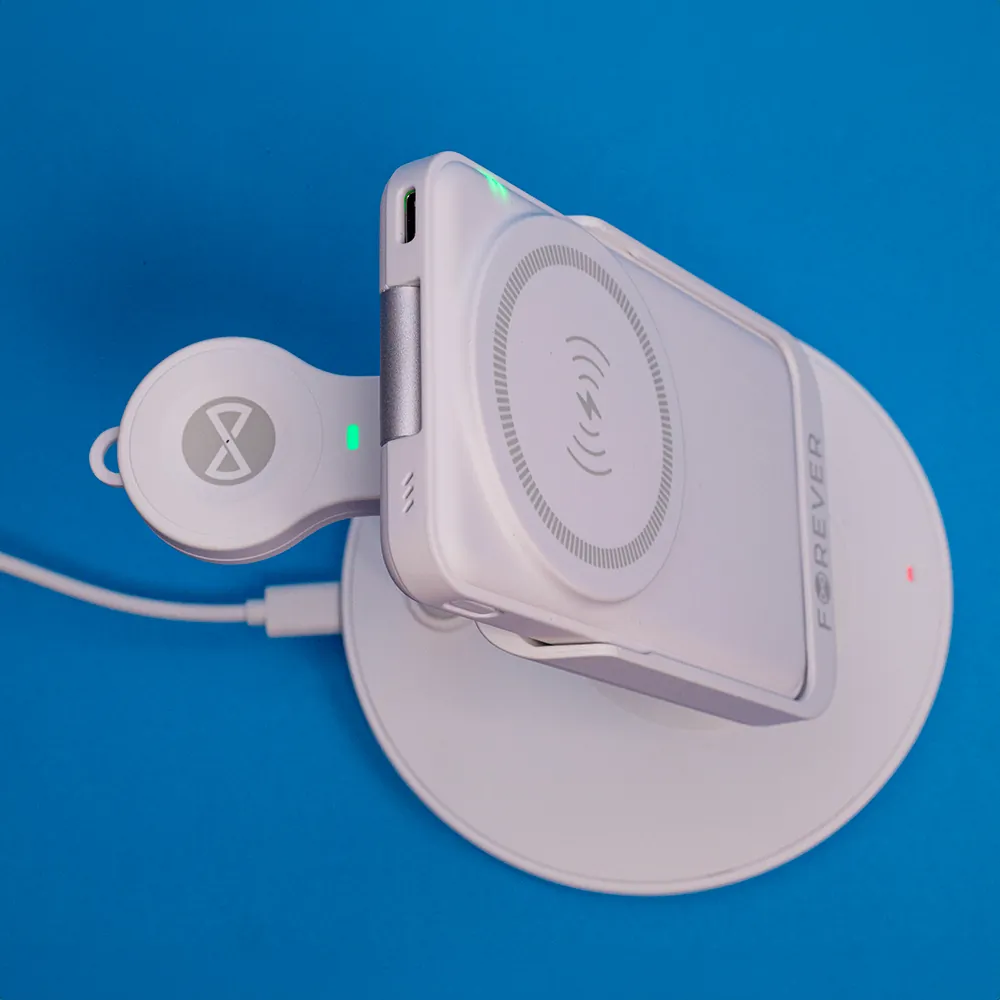 Bezprzewodowa magnetyczna stacja ładująca 5w1 ładowarka indukcyjna z power bank Forever MACS-100 5000mAh USB-C Apple Airpods