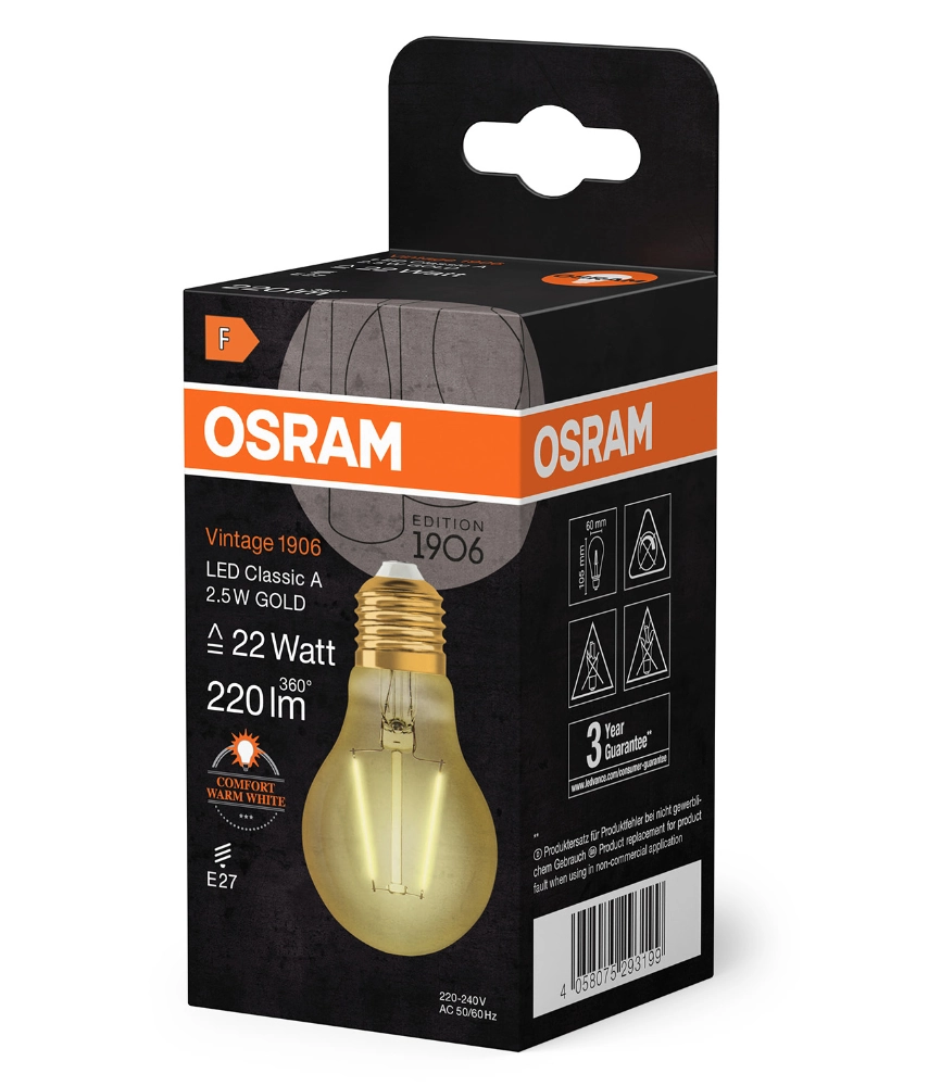 Żarówka retro LED ozdobna filament 2.5W E27 2400K ciepło biała OSRAM Vintage 1906