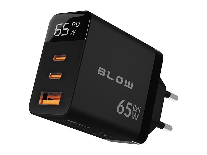 Ładowarka sieciowa GAN LCD gniazdo USB + 2xUSB-C PD 65W watomierz - czarna