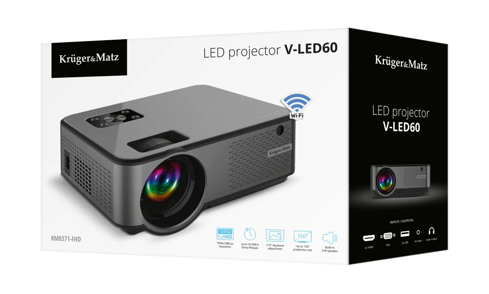 Projektor multimedialny LED rzutnik Kruger&Matz V-LED60 Wi-Fi FullHD